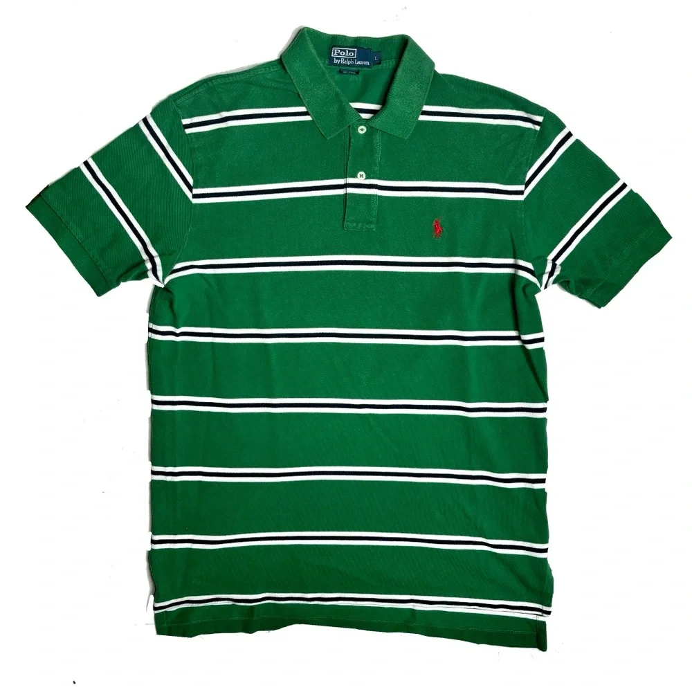 Vintage Polo Ralph Lauren Green White Striped Shirt